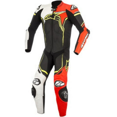 Alpinestars GP Plus V2 Leather Suit, Black/White/Red Fluo/Yellow Fluo, Mens/Unisex, Black, 50, Leather, 60