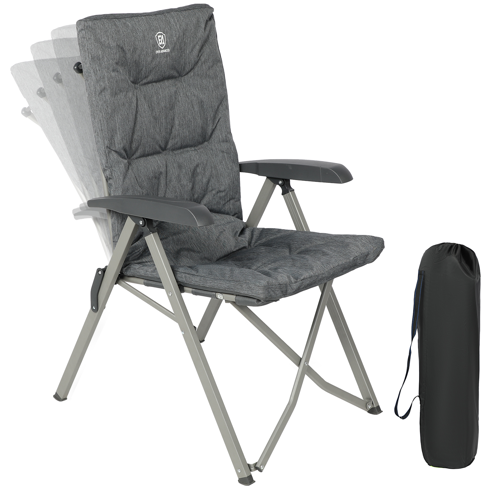 Ever Advanced Folding Recliner Camping Chair, Gray photo 6