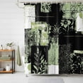 thumbnail image 2 of Shower Curtain Sage Green Black Floral Leaves Bathroom Curtains with Hooks, Waterproof Fabric Boho Plaid Collage Bath Shower Curtains Set for Bathroom Bathtubs Decor 36x72 Inch, 2 of 9