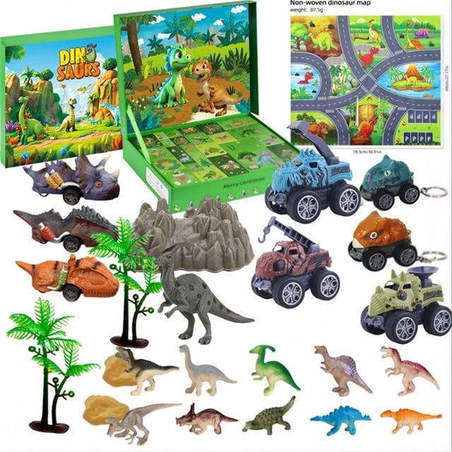 Calendario de Adviento de Dinosaurios para Armar 2025 | 20 Coches de Juguete de Dinosaurios con Retroceso | Incluye Mapa Del Paisaje | No Requiere Pilas | Libre de Bpa y Plomo | Regalo Ideal de Navid