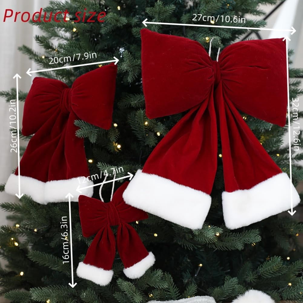 Dalrosia 6PCS Christmas Wine Red Bow Velvet Christmas Swag Bow Xmas Tree Hanging Decorations Christmas Bows Ornaments for Home Outdoor Indoor Party Fence Fireplace Stairs