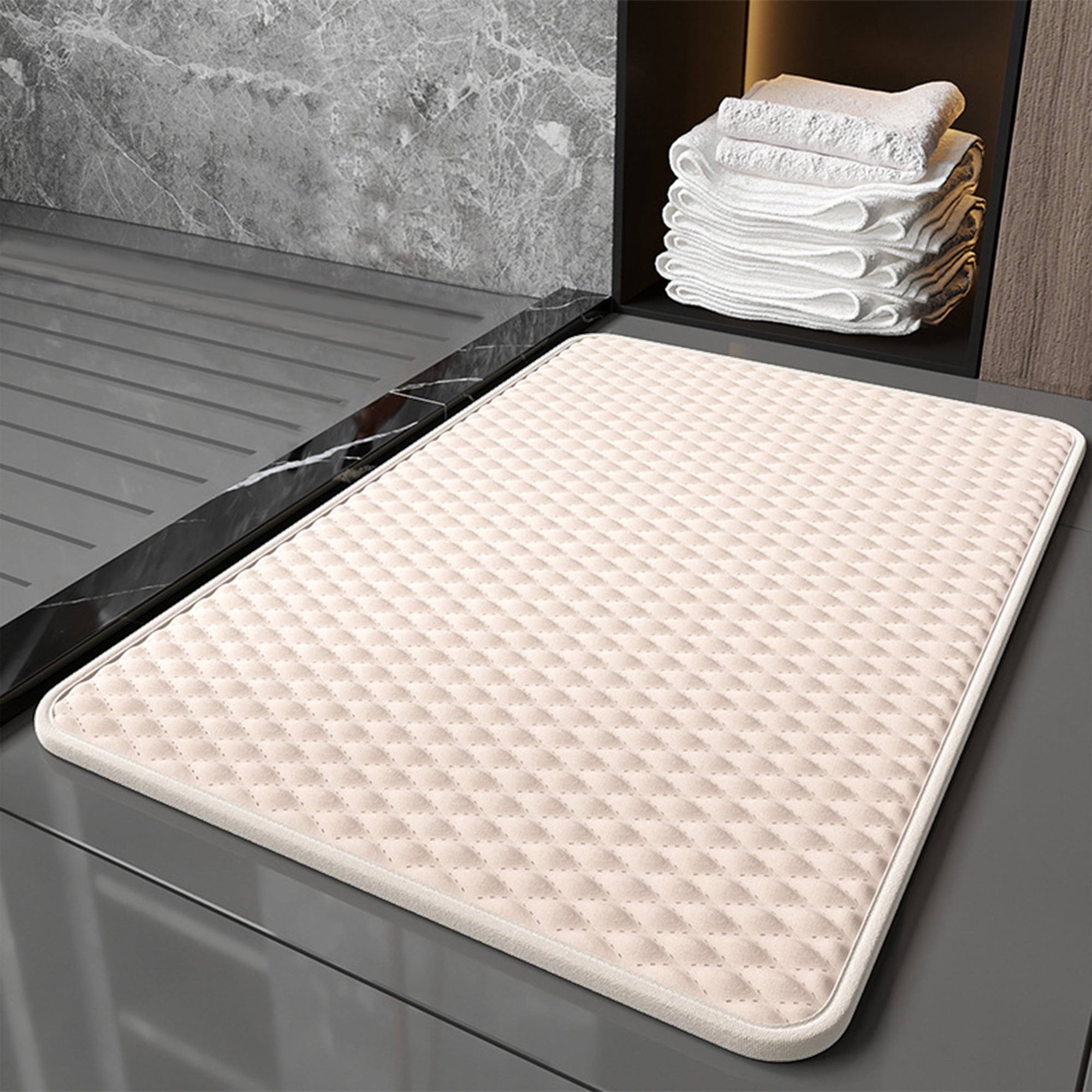 Unique Bargains Bathroom Mat Soft Absorbent Bath Rugs Beige 16" x 24"