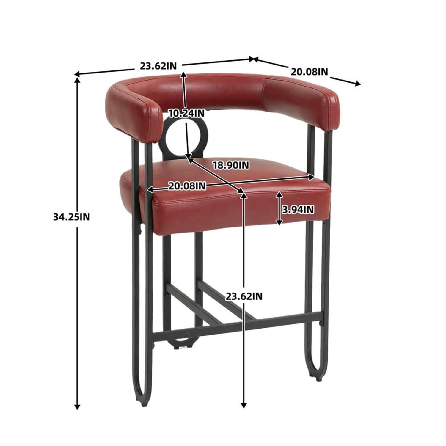 Demi Bonn 34" Counter Height Bar Stools Set of 2, Upholstered Barstools with Back, Kitchen Island Countertop Chairs for Dining Room, Red