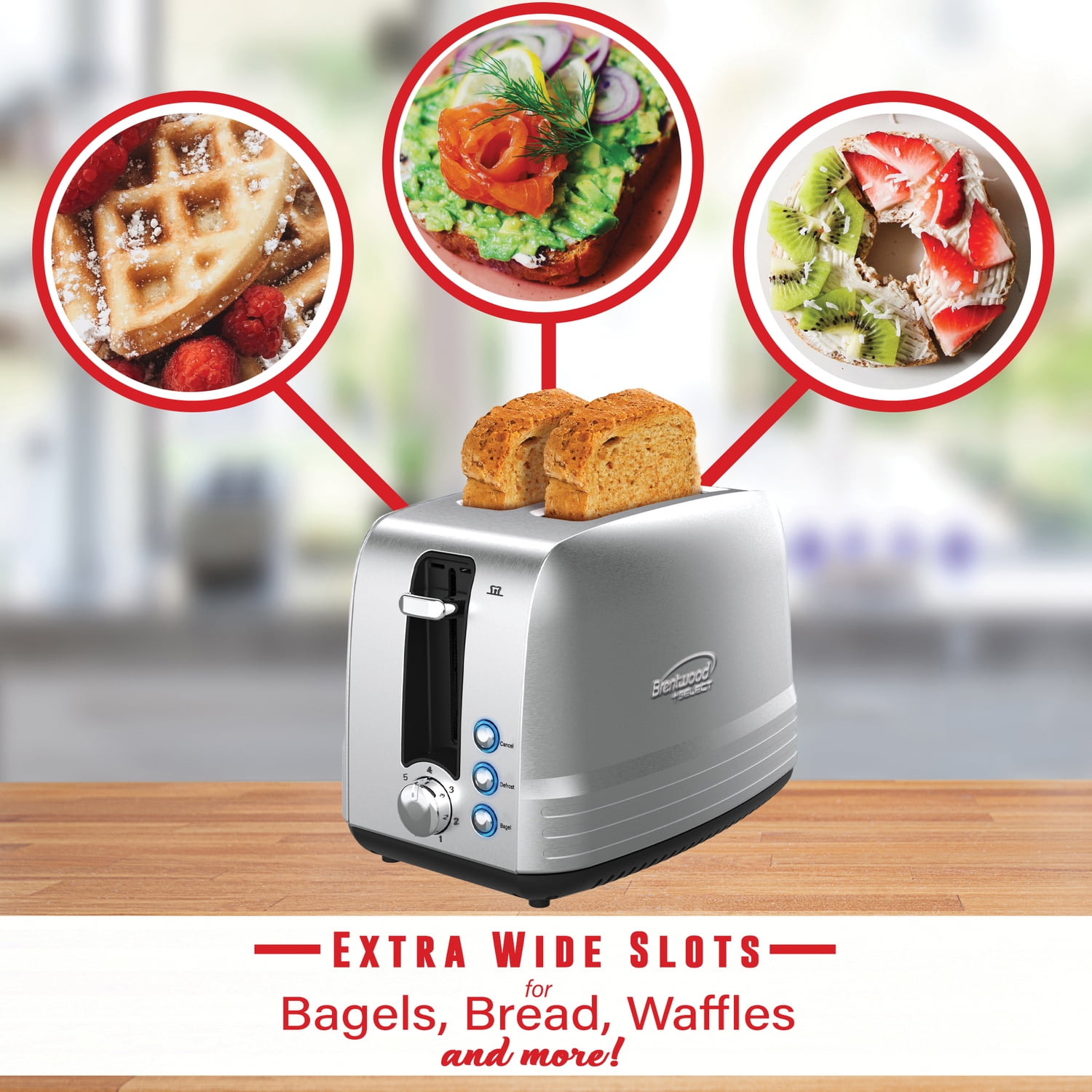 Brentwood Select 2-Slice 850-Watt Extra-Wide Slot Stainless Steel Toaster