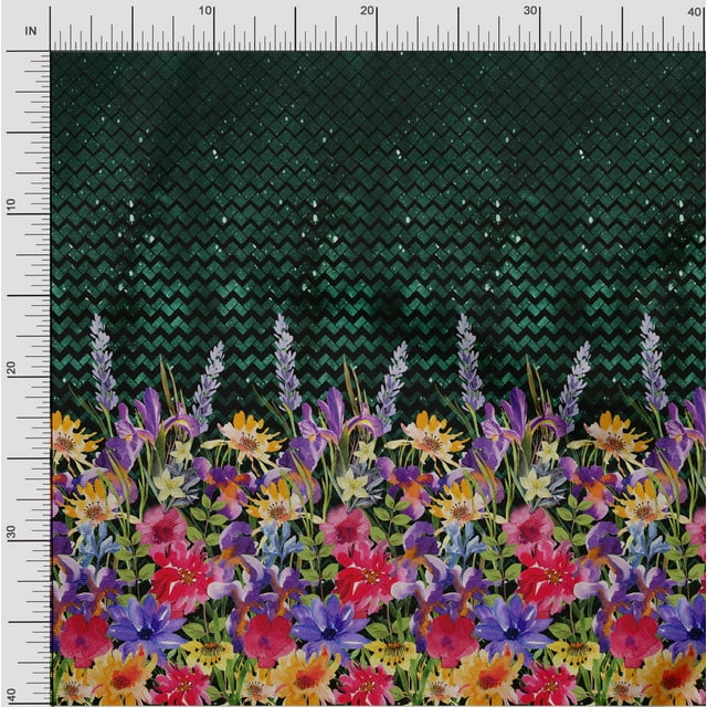 oneOone Polyester Lycra Fabric Chevron|Leaves & Floral Panel Fabric Prints By Yard 56 Inch Wide