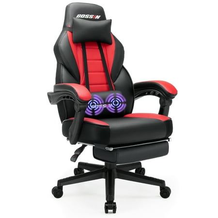 Bossin Gaming Chairs with Massage and Footrest,2022 Leather Game Chair for Adults,Big and Tall Gamer Chair with Headrest and Lumbar Support