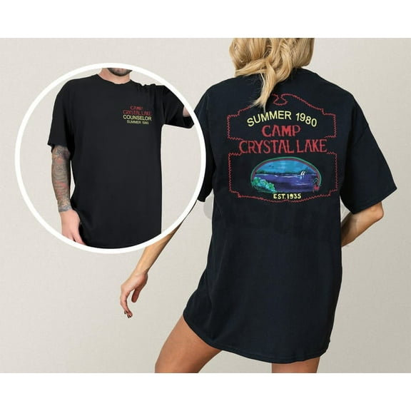 Camp Crystal Lake Shirt, Vintage 80s Horror Movie Apparel for Jason Fans, Unisex Friday the 13th Voorhees Camp Counselor Graphic Tee
