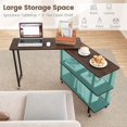 thumbnail image 5 of LDAILY 360° Rotating Sofa Side Table, Movable Laptop Desk with 2-Tier Storage Shelves, Sturdy Metal Frame, Swivel Rolling Desk with 6 Lockable Casters, Mobile End Table for Home Office (Walnut), 5 of 9