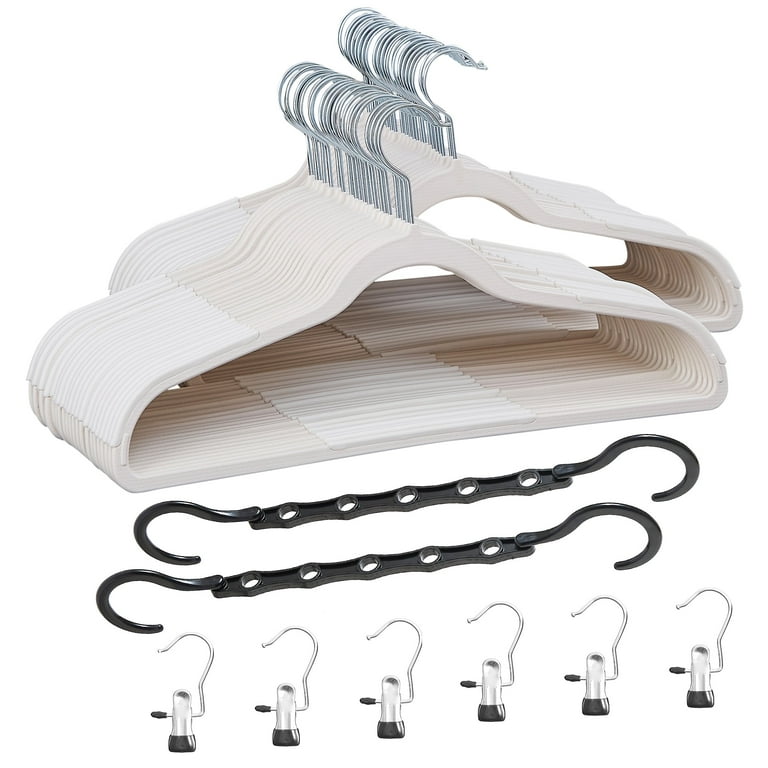 VECELO 50 Pack Heavy Duty Plastic Hangers, 360º Swivel Hook Coat Hangers,  Non-Slip, Space-Saving, White 