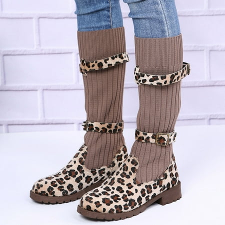 

Cathalem Boots for Women Wide Calf No Heel Shoes Round Warm Middle Booties Knitting Keep Retro Wide Calf Fall Boots for Women Beige 8