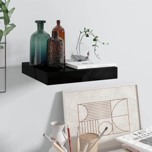 vidaXL Tablette Murale Flottante Noir Haute Brillance 23x23,5x3,8 cm MDF