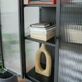 thumbnail image 5 of Tall 2-Door Square 3 Shelf Steel Accent Cabinet with Fluted Glass-Black, 5 of 7
