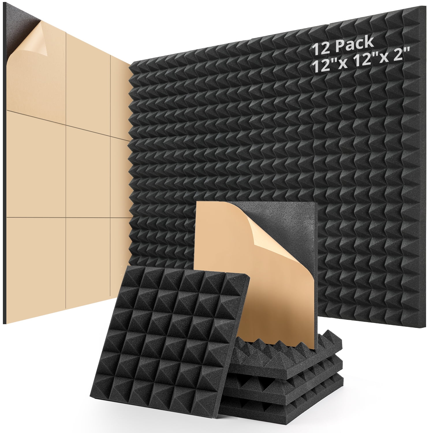 Sound Proof Foam Panels, Kuchoow 12 Pack Thicken Acoustic Panels Self