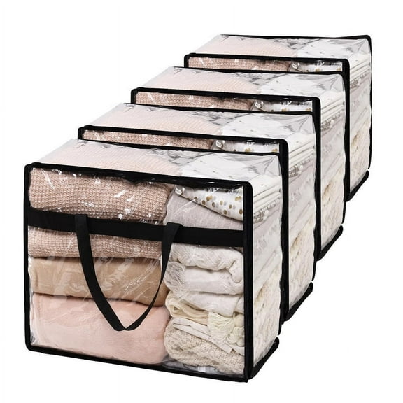 Blanket Storage Bags 60L Extra Large Plastic Vinyl Clear Storage Bag for Clothes, Comforter, Bedding, Moving Bags with Zipper and Reinforced Handle (4pcs)