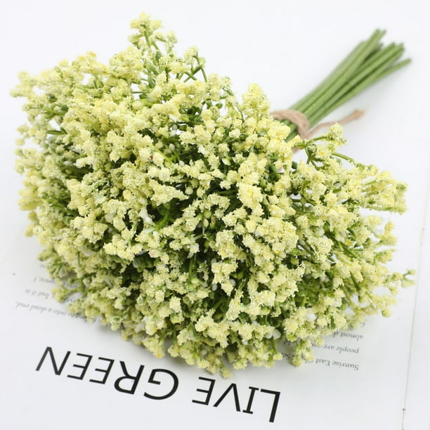 XmhyTop Ramos de flores artificiales de aliento de bebé de color amarillo, gypsophila, 16 unidades, flores de tacto real para bodas, fiestas, decoración del hogar
