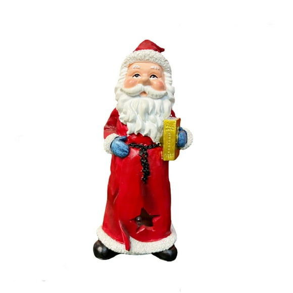 Tall Standing SantaClaus Figurine Vintage Red White Resin Flattened Santa Holding ChristmasLantern For Christmas Decoration Winter Décor