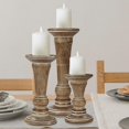 thumbnail image 3 of Hand Crafted Decorative Wooden Pillar Candle Holder Stand Siren Shape,Rounded Turned Colums,Country Style Ideal for Gift,Wedding,Christmas,Party,Home,Spa - 10,8,6 Inch Set of 3 - White Wash, 3 of 9