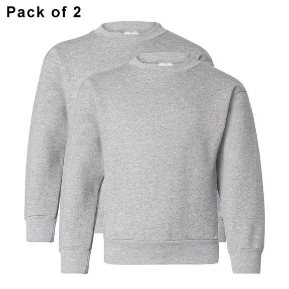Hanes- Crewneck Sweatshirt for Youth | Long Sleeve Pullover Fleece Ecosmart Warmth Sweater in Light Steel color, 7.8oz, 50/50 Cotton/Polyester, Pack 2, Size XS