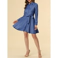 thumbnail image 5 of INSPIRE CHIC Women's Polka Dots Long Sleeve A Line Button up Belted Shirt Dress XS Blue, 5 of 6
