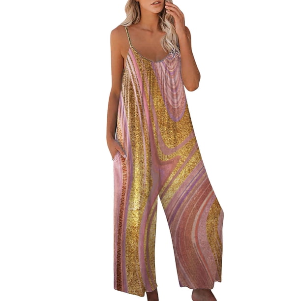 Mono sin mangas para mujer VISgogo con estampado floral, versión de pierna ancha, tirantes finos, ropa de verano VISgogo moda