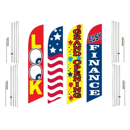 4 Swooper Flags With 4 Pole Kits Look America Grand Opening Easy Finance