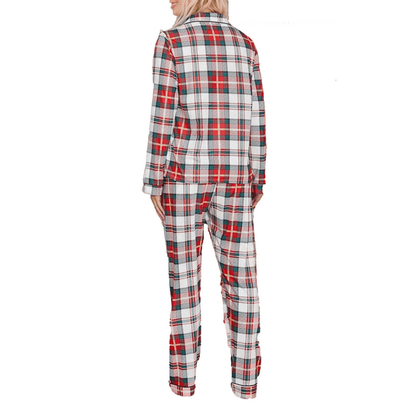 Women's Red Christmas Plaid Print 2-Piece Long Sleeve Pajamas Set | [ZhiHiMeRi] | (US 20-22)2XL