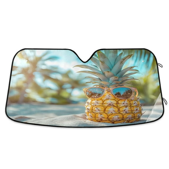 ALAZA Pineapple on Beach Windshield Sun Shade Car Foldable Visor Block UV Rays Protector 55"x27.6"
