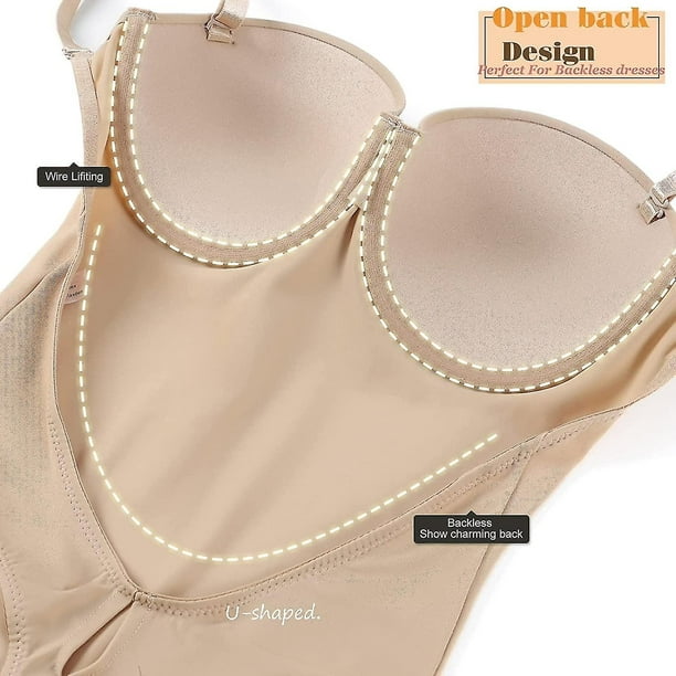 Backless Body Shaper For Women Push Up Bra Low Back Thong Bodysuit 