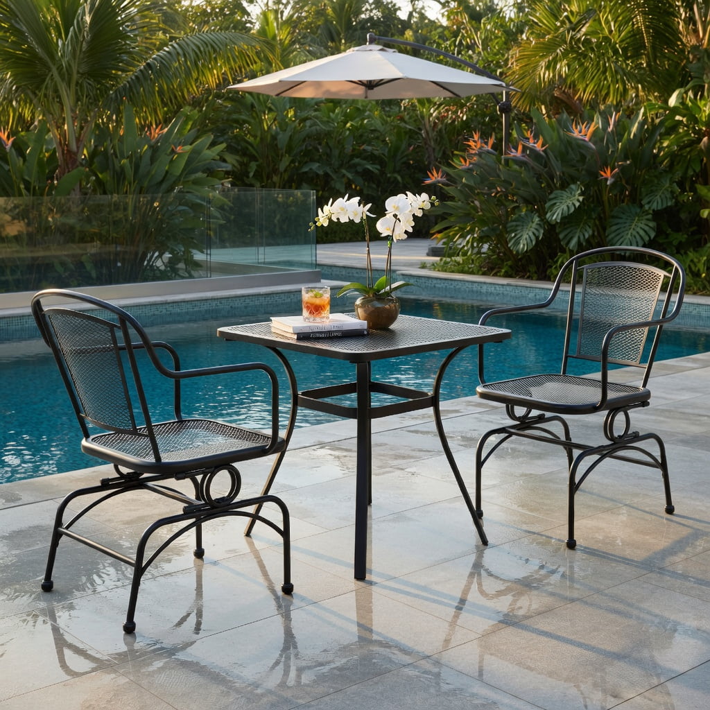 Hommoo 2-Piece Outdoor Rocking Chair Set, Powder-Coated Metal Patio Rockers with Breathable Mesh Back & Seat, Modern Yard Chairs for Deck, Porch or Garden, Black