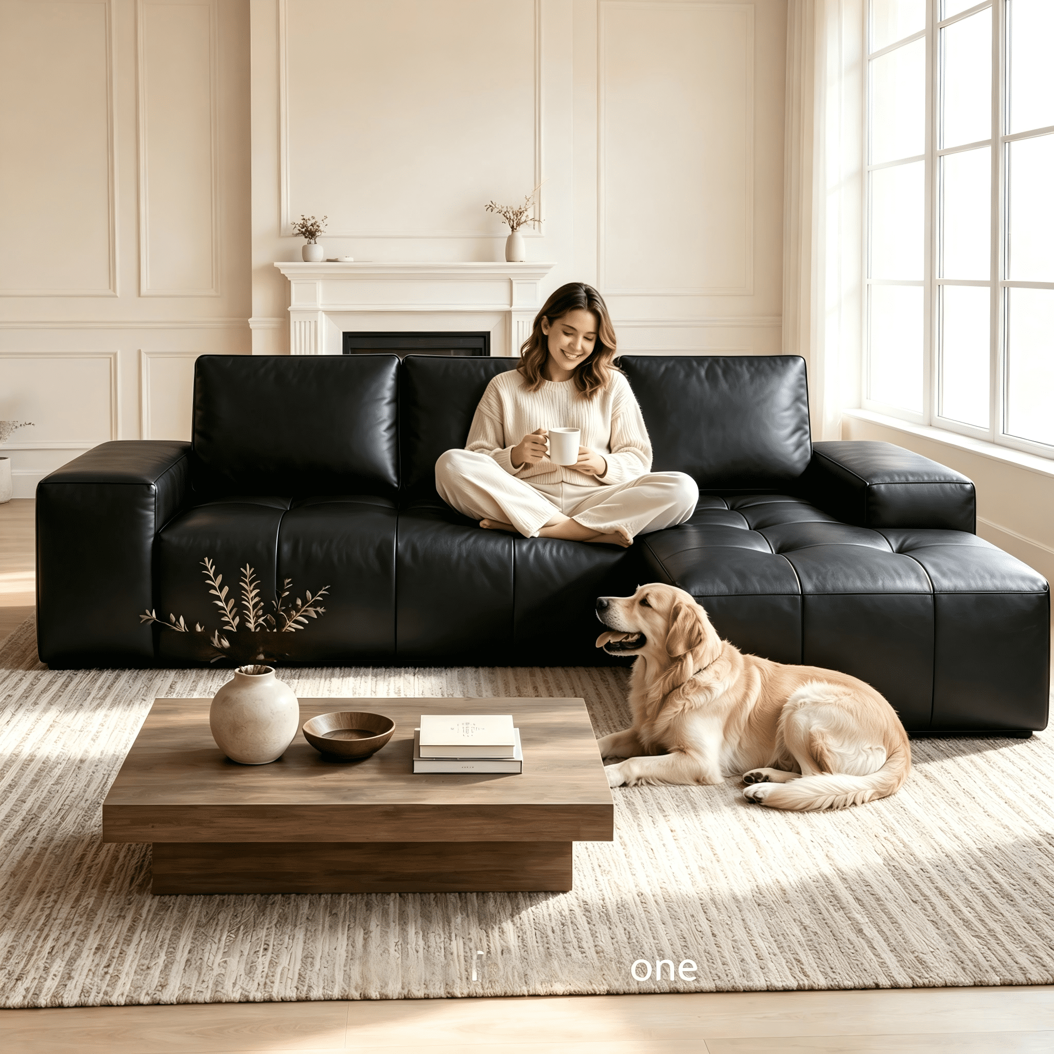 Aenkyo 114" Faux Leather L-Shaped Sectional Sofa with Right Hand Chaise, Boneless Modular Couch, Black