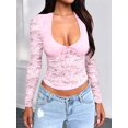 thumbnail image 3 of Women Y2K Lace Crop Top U Neck Bow Club Concert Clothes Going Out Tops Pink L, 3 of 7