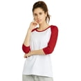 thumbnail image 2 of DailyWear Womens Casual 3/4 Sleeve Plain Baseball Cotton T Shirts RED/WH, Small, 2 of 4