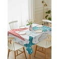thumbnail image 2 of Red Teal Starfish Coastal Rectangle Tablecloth, Summer Beach Nautical Coral Sea Waterproof & StainResistant Tablecloth, Washable Oil-proof Table Cover for Dining/Party/Wedding/Camping/Buffet 60x84 In, 2 of 9
