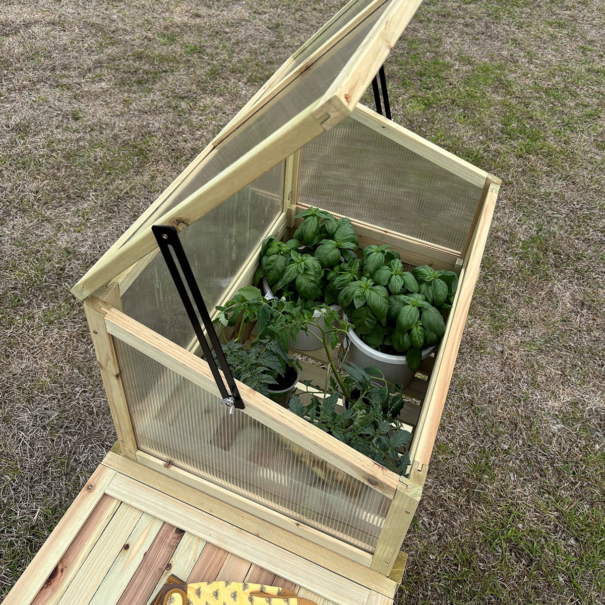 Wooden Raised Greenhouse with Potting Table