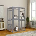 thumbnail image 2 of Pefilos 64" Cat House Outdoor Catio Cat Enclosures Wooden Kitty House with Platforms, Waterproof Roof, Hammock, Gray, 2 of 10