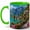 Green, variant on Train Crossing Sunset 11oz Ceramic Mug, Small Town Railway Coffee Cup