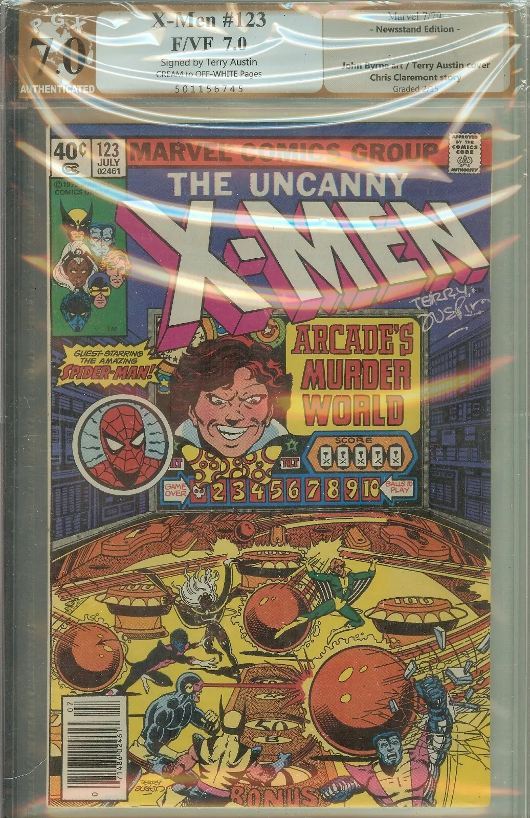 Uncanny X-Men #123 PGX 7.0 Signed Terry Austin