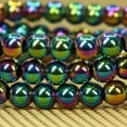 thumbnail image 3 of Angelstones Natural Aqua Aura Hematite Gemstone 6mm Round Beads Stretch Bracelet 7" Unisex, 3 of 4