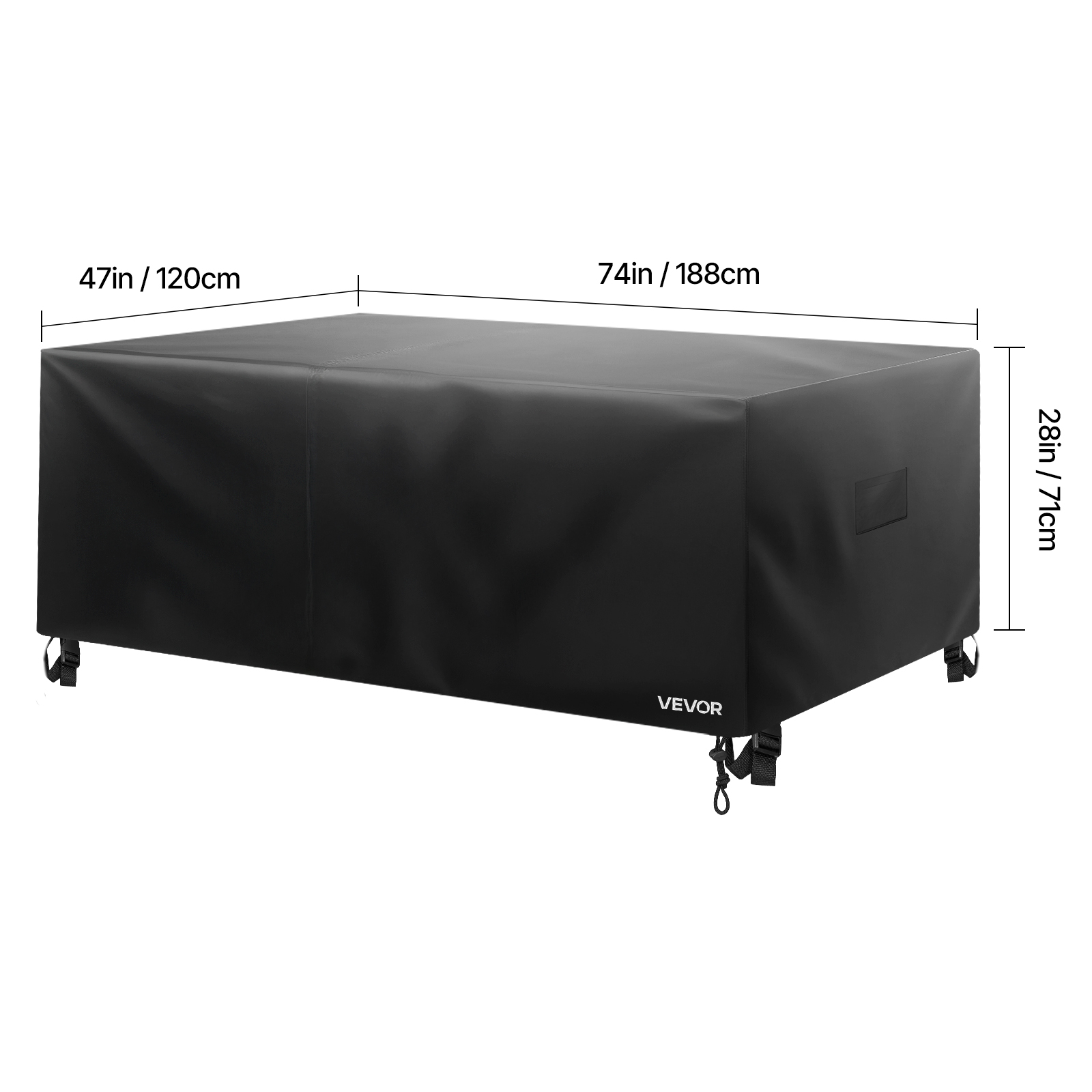 VEVOR Patio Furniture Cover, 420D Heavy Duty Waterproof Outdoor Dining Table and Chairs Cover, Large Rectangular Patio Table Covers with Air Vent for All Weather, 74L x 47W x 28H inch, Black