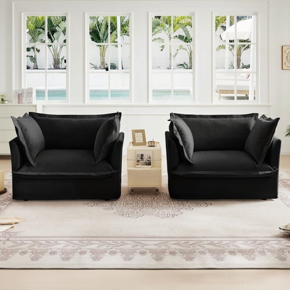 Modern Accent Armchairs Set for Living Room - Chenille Fabric, 85cm Deep Seat, Sturdy