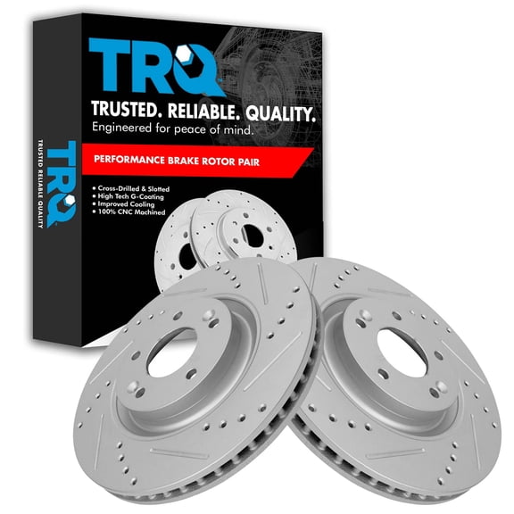 TRQ Front Performance Brake Rotors Set Premium G-Coated Cross Drilled & Slotted Fits Select 2012-2014 Hyundai Azera 2011-2020 Kia Optima