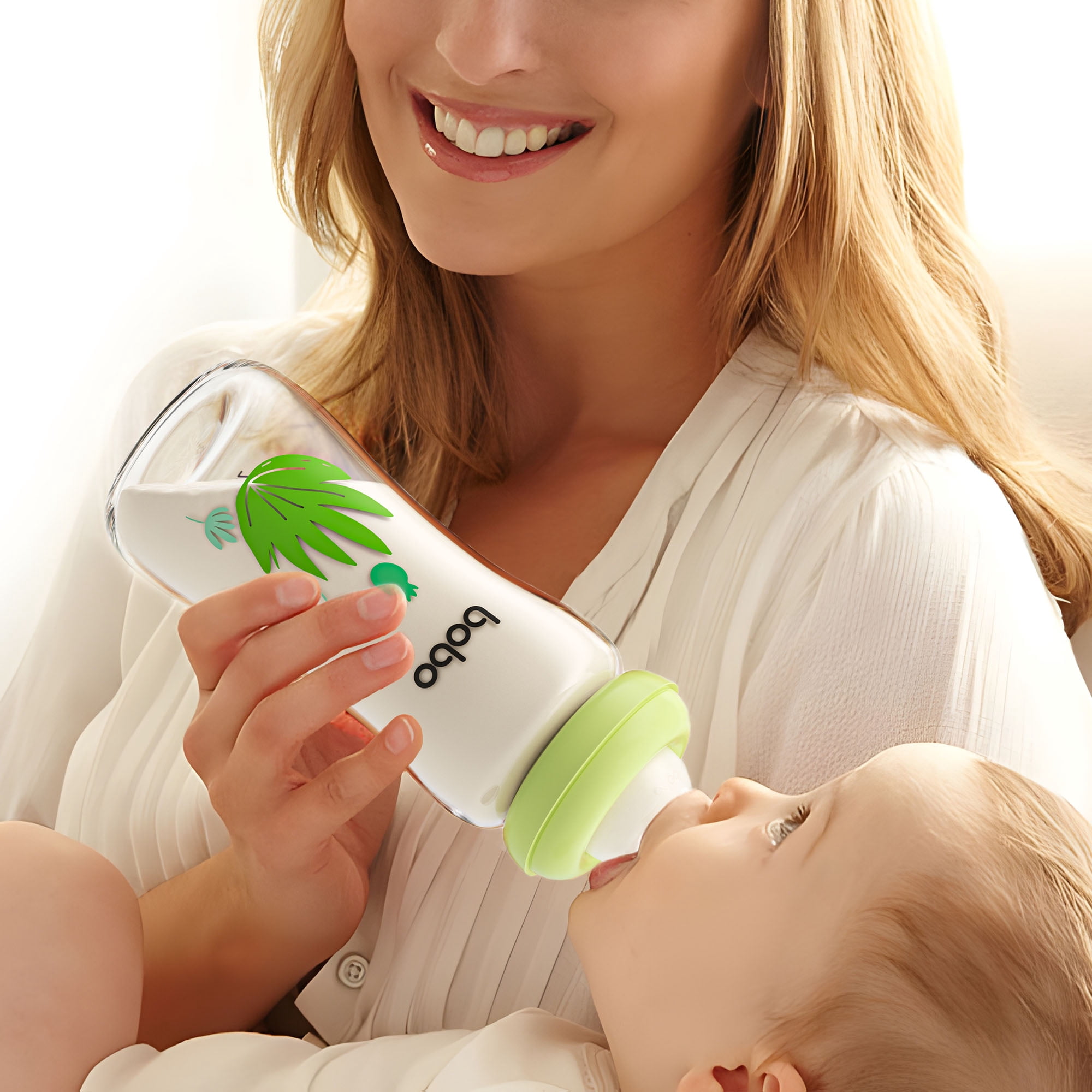 YOHKOH Natural Glass Bottle with Natural Response Nipple,Green, 8.8oz,2Pk,Baby Bottles Gift Set