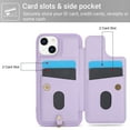 thumbnail image 3 of for iPhone 15 Plus 6.7-inch Crossbody Wallet Case, Women Flip Cover Flower Design PU Leather Kickstand Card Holder Slots Wrist Strap Lanyard Purse Phone Case for iPhone 15 Plus, Purple, 3 of 9