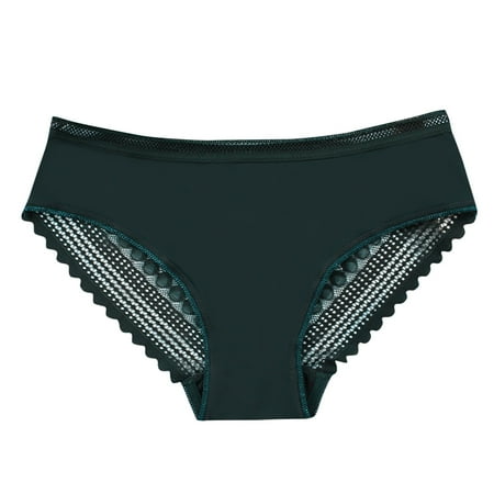 

Women Underwear Brief Panties Mid Low Waist Ice Traceless Large Lace Transparent