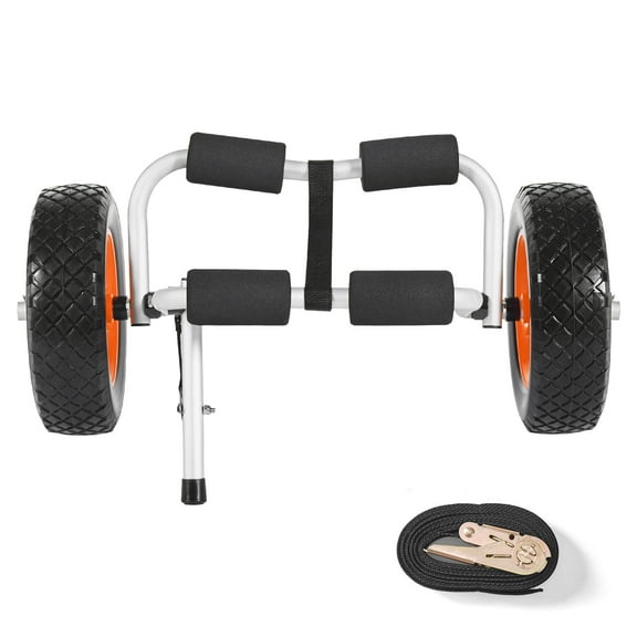 KFFKFF Foldable Kayak Cart with 200 lbs Capacity, Durable Trolley Featuring 10-inch Solid Rubber Tires and Ratchet Strap for Transporting Kayaks, Canoes, Paddleboards, Float Mats, and Small Boats