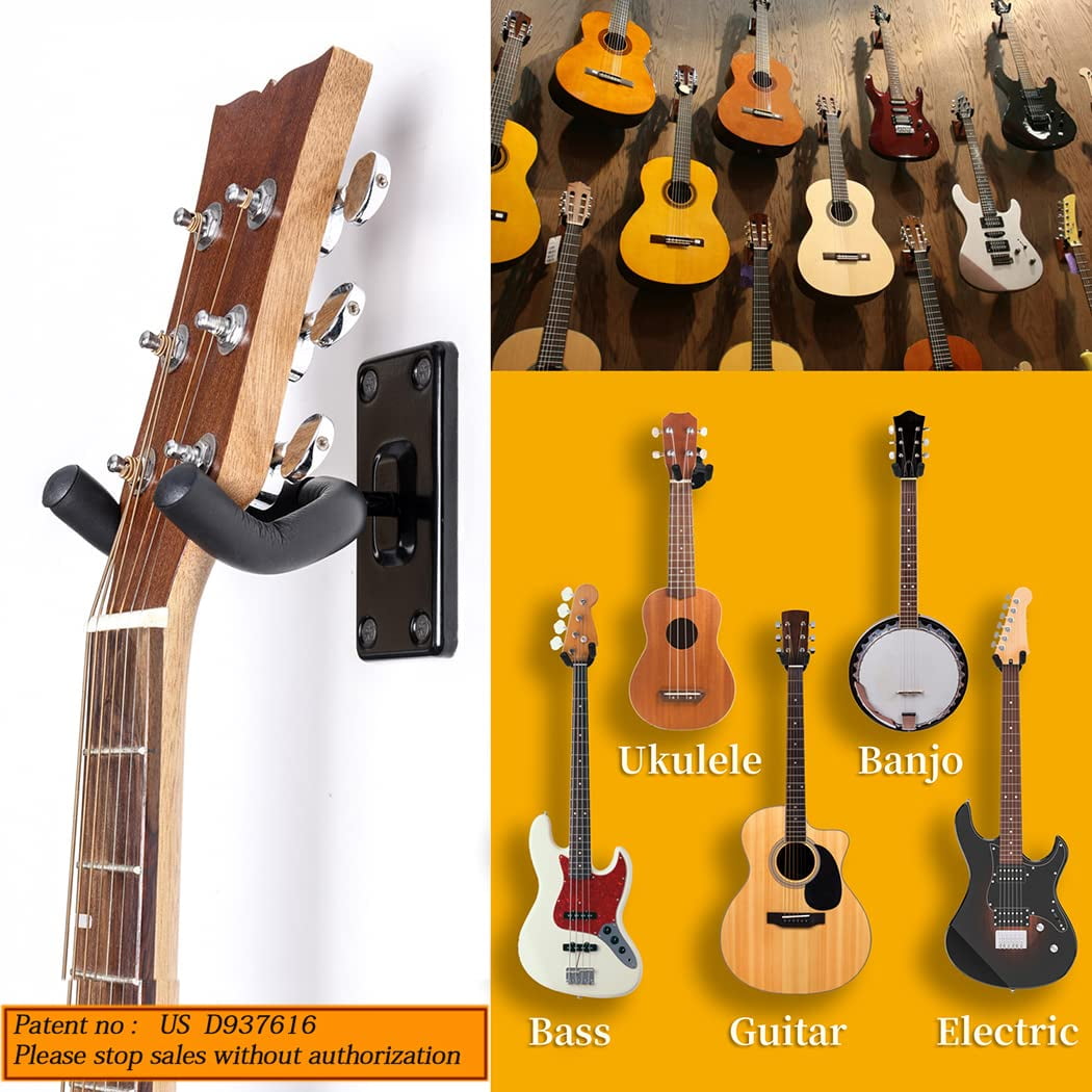 5 Pack Guitar Wall Hanger Mount - Black Hook Holder For Acoustic  Electric Bass & More