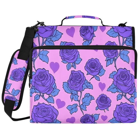 ALAZA Zipper Binder Rose Flower Purple Pattern 2 inch 3 Ring 500 Sheet Capacity Trapper Keeper File Folder Organizer Bag
