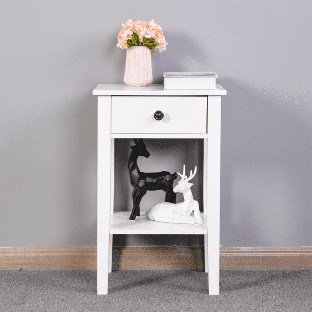 Kadyn Floor-standing Storage Table, MDF End Table with a Drawer, Bathroom Storage Table for Living Room, White Kadyn Floor-standing Storage Table, MDF End Table with a Drawer, Bathroom Storage Table for Living Room, White