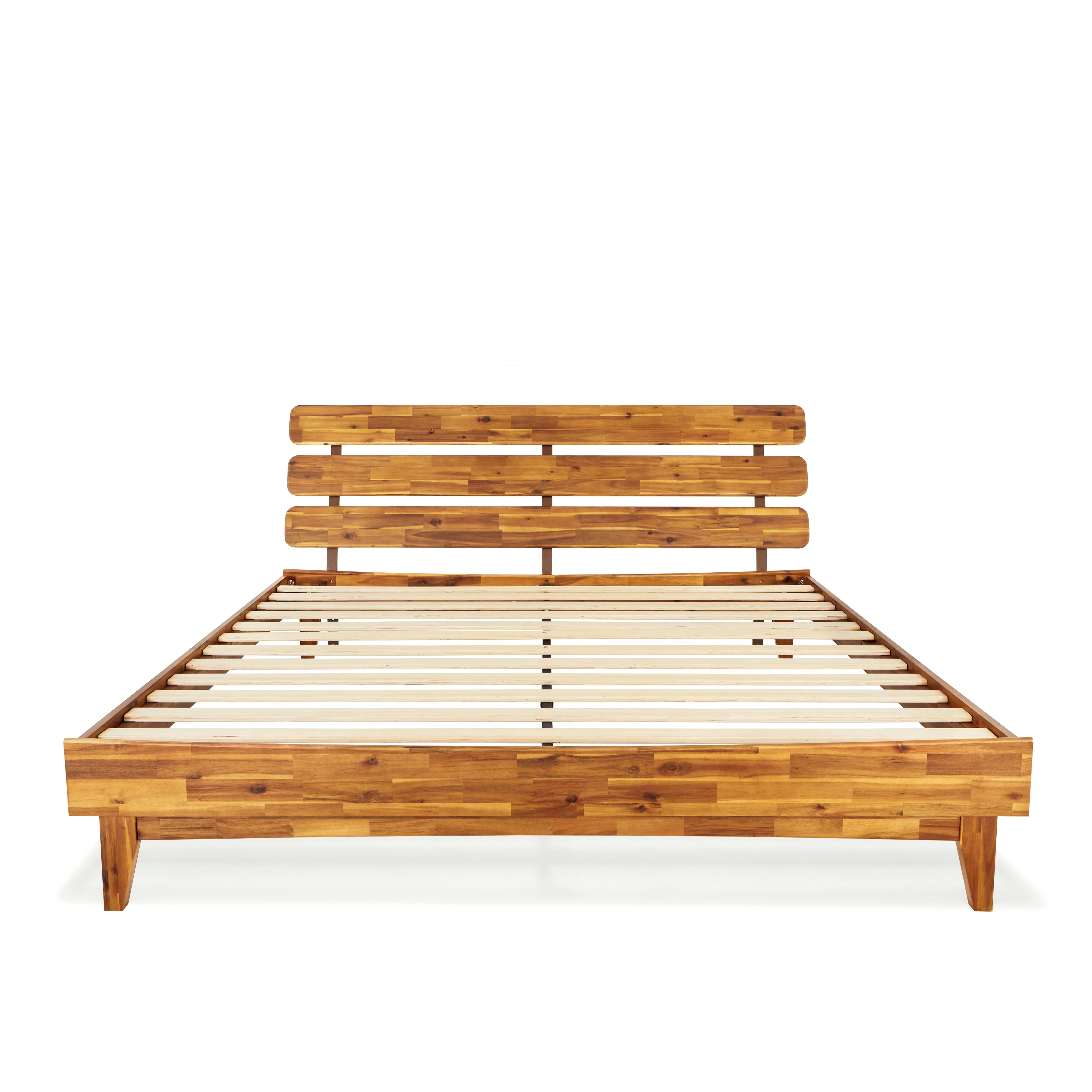 Dalen 45" King Bed Frame, Adjustable Headboard, Mid-Century, Solid Wood, Caramel