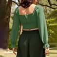 thumbnail image 6 of BLVB Womens Renaissance Crop Tops Ruffle Smocked Waist Boho Shirt Long Sleeve off Shoulder Blouse for Party Club, 6 of 7
